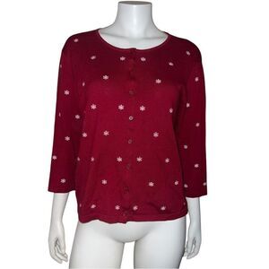 Baxter & Wells Women's Snowflake Cardigan Vintage 1990s Red White Large EUC